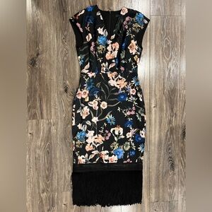Badgley Mischka Black Floral Midi Dress
